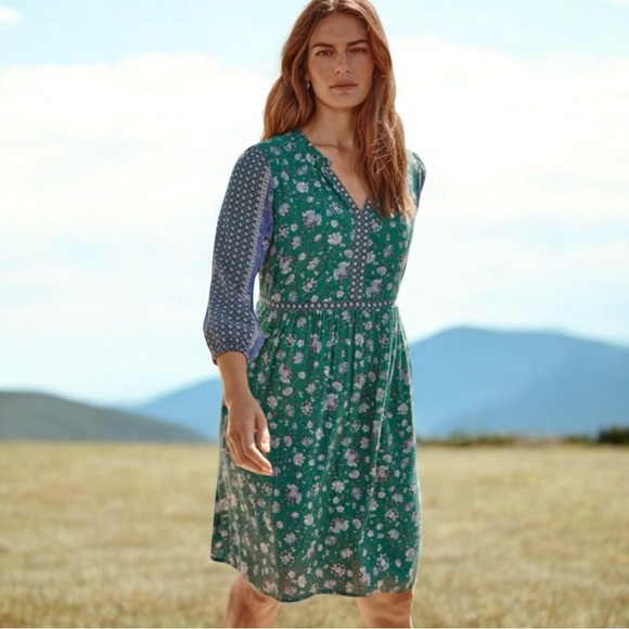 J Jill Mixed-print Peasant Dress In Sweet Clover Folkloric‎ Vine Border size XL - Picture 1 of 11